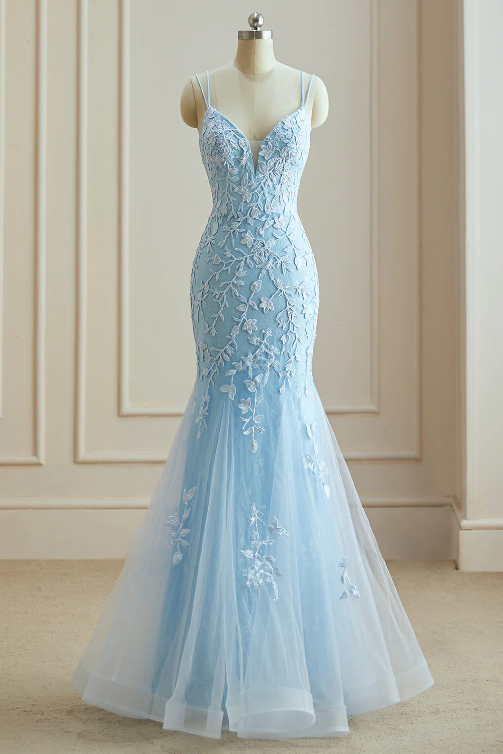Wholesale Mermaid Spaghetti Straps Lace Appliques Prom Dresses Long Formal Dress